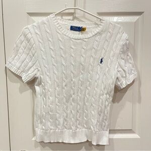Womens Polo Ralph Lauren Cable Knit Cotton Short Sleeve Jumper in White